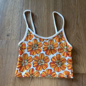 FOREVER 21 RETRO FLOWER CROP TANK TOP ORANGE YELLOW AND WHITE SIZE SMALL